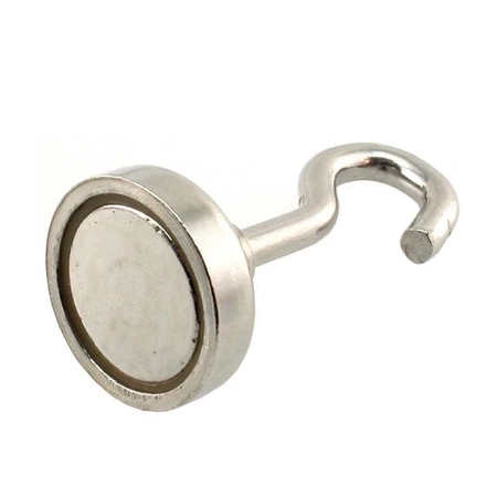 Magnes neodymowy okrągły 25mm z hakiem, udźwig 15kg