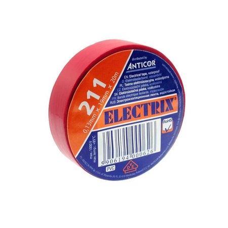 Taśma izolacyjna PVC ELECTRIX 211 19mm, czerwona 20m