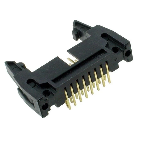 Wtyk IDC 16-stykowy kątowy do montażu na PCB, raster 2,54 mm z zatrzaskami, Z-WS16VW