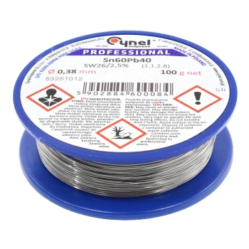 Cyna lutownicza Sn60Pb40 z topnikiem SW26, średnica 0,38 mm, szpula 100 g, Cynel