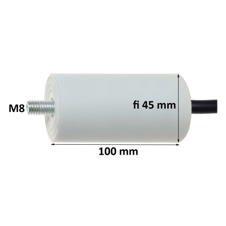 Kondensator rozruchowy do silnika 40uF 450VAC, przewody 15cm, 45x100mm