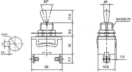 Przełącznik dźwigniowy KN3C-101 ON-OFF SPST, 2 wyprowadzenia, 6 A / 250 V AC