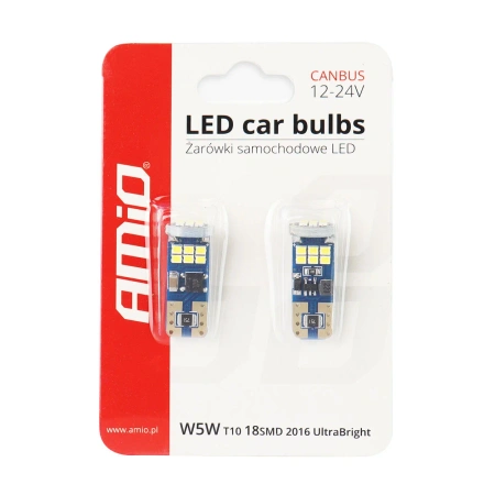 Żarówka samochodowa LED CANBUS T10e (W5W) 12V/24V, UltraBright, 2szt AMIO-01292