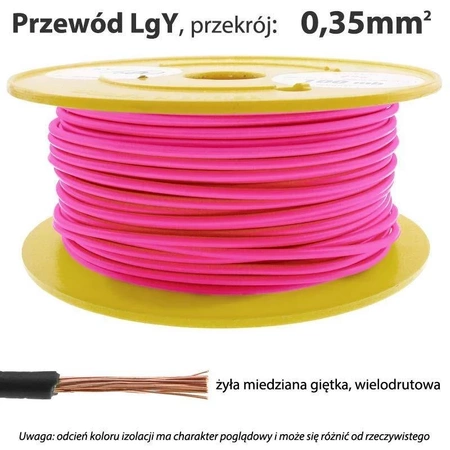 Przewód instalacyjny miedziany jednożyłowy LgY 0,35 mm2, linka giętka, różowy