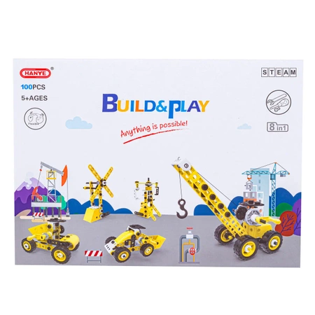 Klocki Konstrukcyjne: Maszyny, Pojazdy Budowlane, Dźwig, Wiatrak, Ciężarówka 8w1, 100 elementów