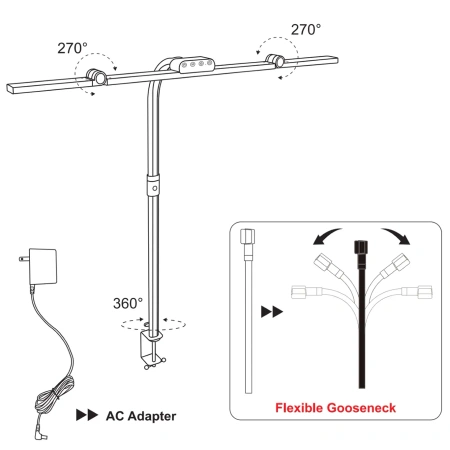 Lampa biurkowa LED - profesjonalna z regulacją barwy i jasności - liniowa 72cm - 21W - elastyczne ramię - czarna - FDDL03-R