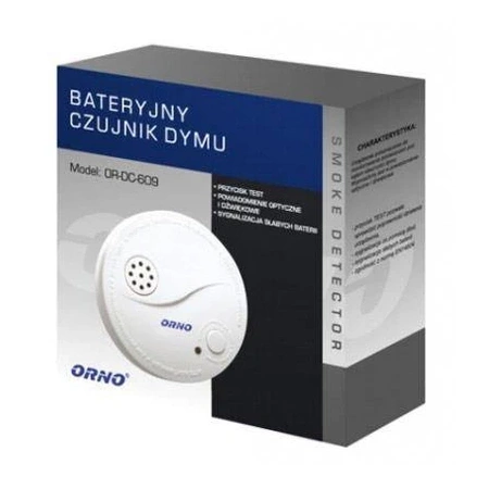 Czujnik dymu fotoelektryczny, 9 V, sensor 10 lat, ORNO DC-609