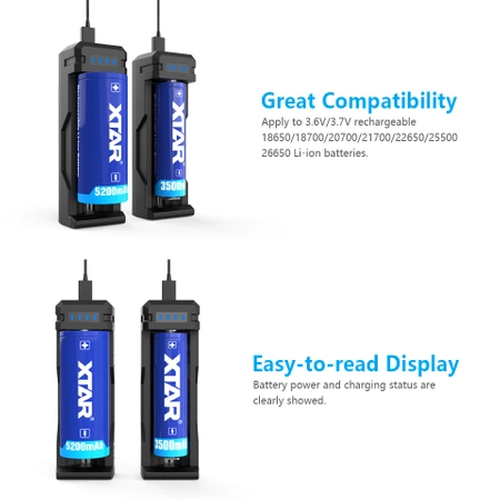 Ładowarka szybka do akumulatorów cylindrycznych Li-ion 18650 Xtar SC1