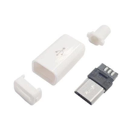 Wtyk micro USB B, do montażu na przewodzie, biały