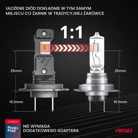 Żarówka samochodowa LED 2szt H7 H18 6000K Canbus 60W AMIO-04115 seria HYBRID