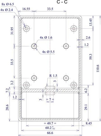 Obudowa 66x111, h=27mm, z miejscem na baterię 9V, Z32