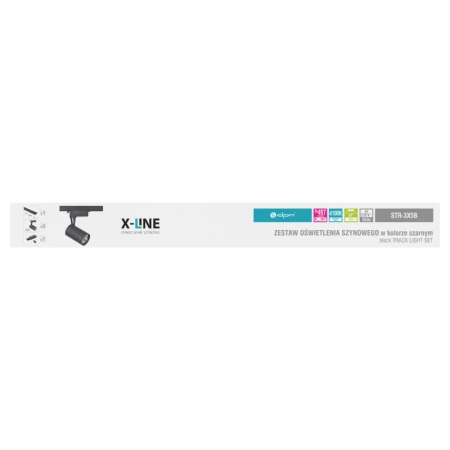 Oświetlenie szynowe X-LINE - zestaw: 3x reflektor LED 5W + 1m szyna + złączki, kolor czarny