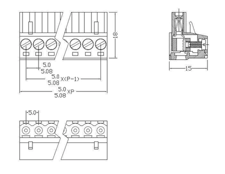 Listwa zaciskowa TLPS 8 pinów, raster 5.08, h=15mm, 300V, 12A, kątowe