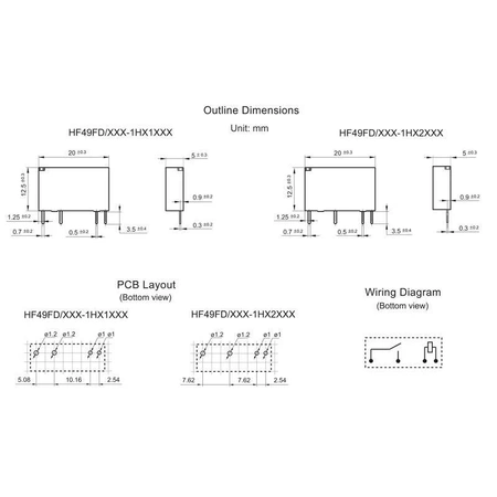 Przekaźnik JZC49F (HF49F) SPST-NO, 12V, 5A