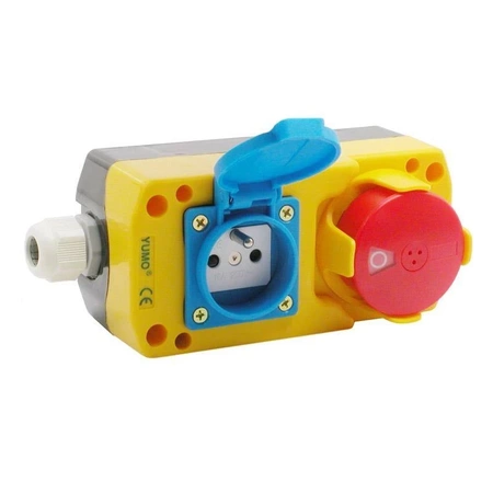 Przełącznik bezpieczeństwa przyciskowy w obudowie z gniazdem 155x75x65mm, ON-OFF, 1 tor, czerwony