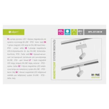 Reflektor szynowy magnetyczny 5W 400lm 4000K biały M-LINE