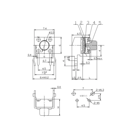 Microswitch (6x6) kątowy H=13mm