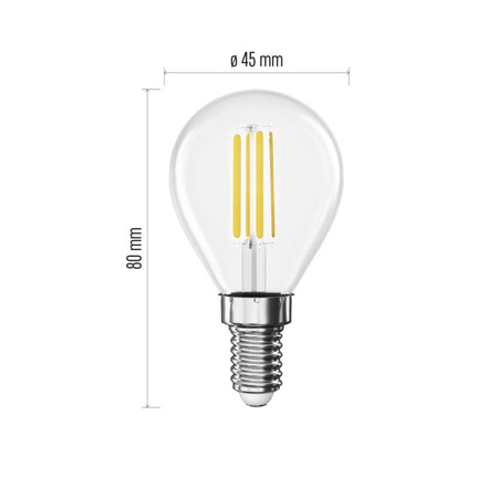 Żarówka LED E14 kulka Mini Globe, 3,8 W, odpowiednik 60 W, neutralna biel, 806 lm, filament, EMOS ZAR-E-ZF1A43