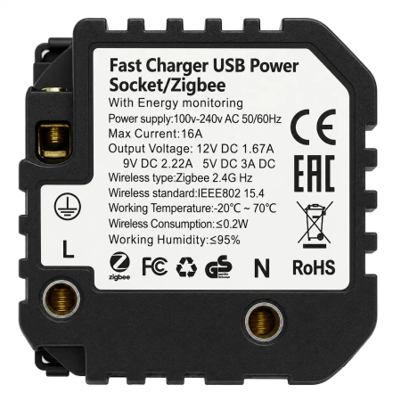 Gniazdko elektryczne z uziemieniem z USB C+C 20W z pomiarem energii (watomierz) ZigBee białe podtynkowe z ramką szklaną - TAWOIA Glass