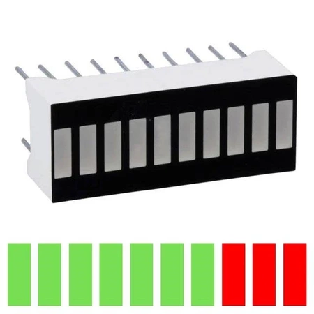 Wyświetlacz LED, linijka: 7x zielony + 3x czerwony