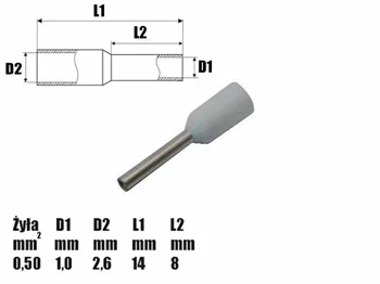 Tulejka izolowana 8mm, na przewód 0.5mm2