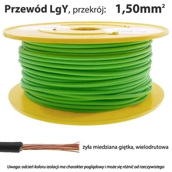 Przewód instalacyjny miedziany jednożyłowy LgY 1,50 mm2, linka giętka, zielony