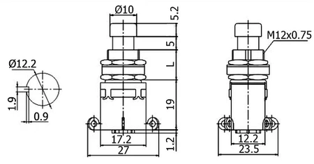 Przełącznik ON-(ON) PBS-24-212 DPDT monostabilny FOOTSWITCH
