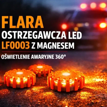 Samochodowe światło bezpieczeństwa z funkcją latarki, flara ostrzegawcza, IP65 AMIO-02499