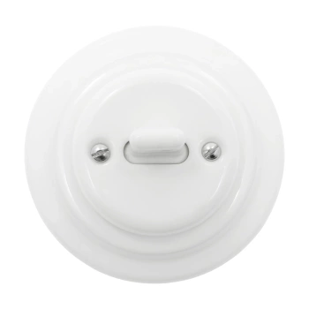 Włącznik światła krzyżowy dźwigniowy ceramiczny, okrągły z ramką, podtynkowy biały Ceramic Loft