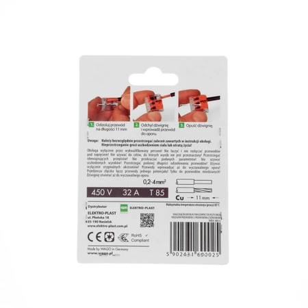 Szybkozłącze instalacyjne zatrzaskowe WAGO x5 32A 450V 0.2-4mm2, blister 6szt.