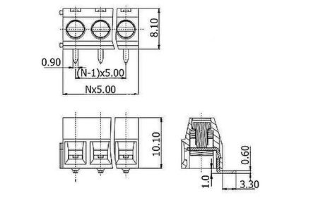 Złącze śrubowe 3 pola, raster 5, h=8.1mm kątowe