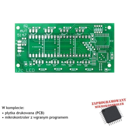 Moduł wyświetlacza LED sterowany I2C, PCB i mikroprocesor do projektu AVT5147