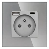 Gniazdo elektryczne z uziemieniem z USB A+C 20W grafitowe podtynkowe z ramką szklaną - TAWOIA Glass