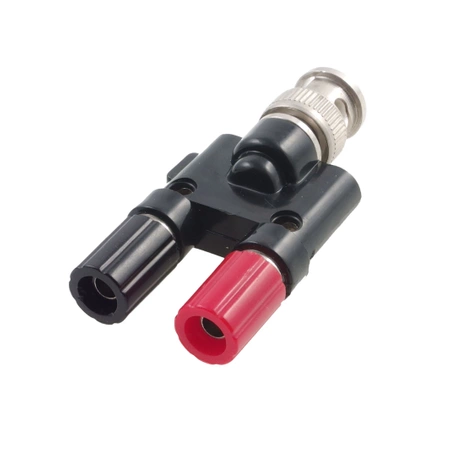 Przejście, adapter: wtyk BNC 50 na 2x gniazdo laboratoryjne (banan) 4mm