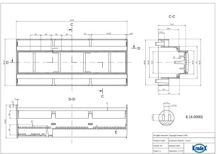 Obudowa modułowa na szynę DIN ZD1012J, 89,8 × 213,8 × 65,2 mm, ABS, szara, Kradex