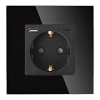 Gniazdo elektryczne pojedyncze Schuko z USB A+C 20W - szklana ramka - czarne - Tawoia Glass