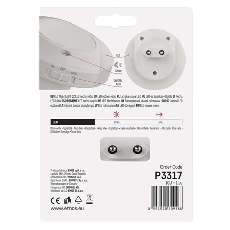 Lampka nocna LED z czujnikiem do gniazdka 230V, EMOS P3317