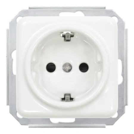 2x Gniazdko elektryczne Schuko kwadratowe z ramką podwójną, białe, montaż podtynkowy, Ceramic Loft