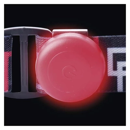 Latarka czołowa LED z białym, zielonym i czerwonym światłem, gwizdek SOS