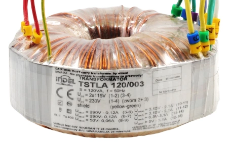 Transformator toroidalny 120VA Indel TSTLA 120/003 115V/230V (290V-0-290V, 50V, 3.15V-0-3.15V, 5V, 6.3V) do wzmacniaczy lampowych