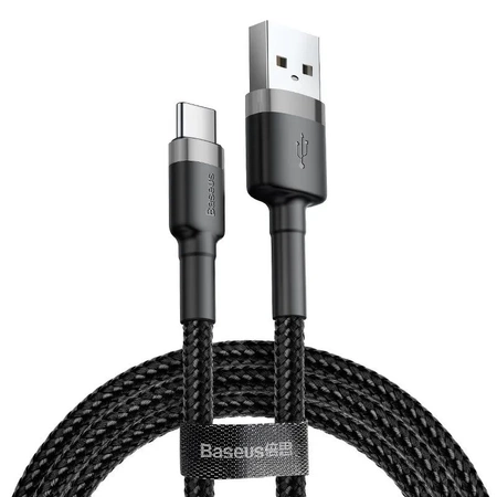 Kabel USB-A - USB-C, 3 A, 0,5 m, szaro-czarny, Baseus, CATKLF-AG1