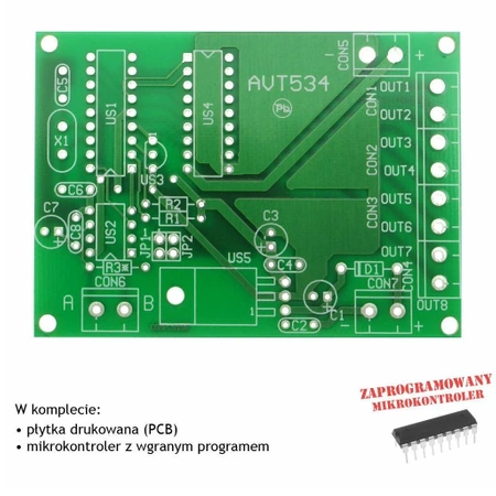 Klocki RS485 - karta wyjść cyfrowych (VCC), PCB i mikroprocesor do projektu AVT534