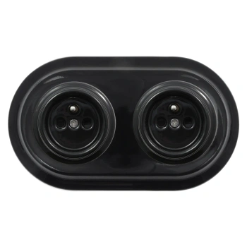 2x Gniazdo elektryczne okrągłe z ramką podwójną, czarne, montaż podtynkowy, Ceramic Loft