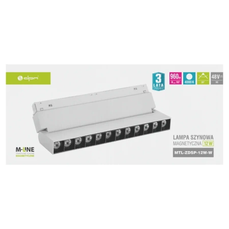 Reflektor szynowy magnetyczny liniowy regulowany 12W 960lm 4000K biały M-LINE