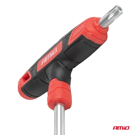 Klucze Torx Security z rękojeścią T T10–T50, zestaw 8 szt., stal Cr-V, AMIO-04827