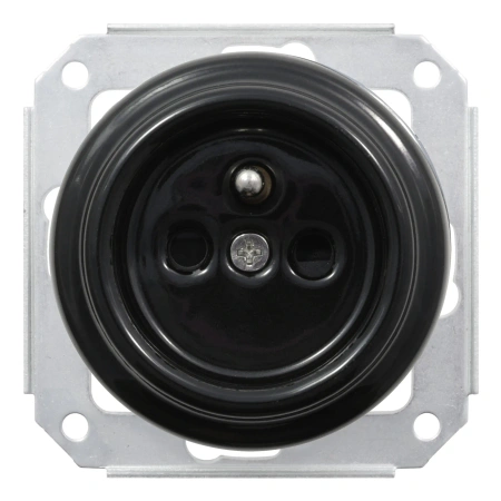 Gniazdo Ethernet Cat6 x2 + Gniazdo elektryczne okrągłe czarne z ramką podwójną ciemne drewno, montaż podtynkowy, Ceramic Loft