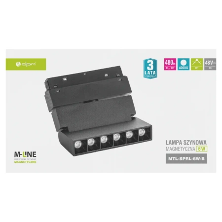 Reflektor szynowy magnetyczny liniowy regulowany 6W 480lm 4000K czarny M-LINE