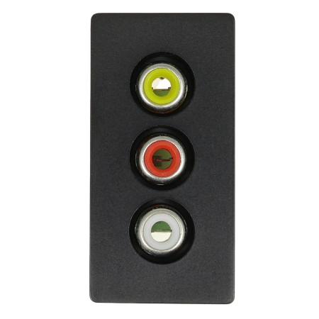 3 gniazda RCA Audio&Video czarny, moduł 1/2 do ramki Tawoia Glass