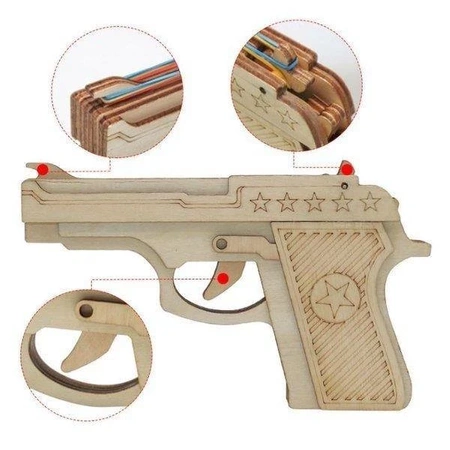 Pistolet wielostrzałowy na gumkę - DIY - Drewniana Zabawka edukacyjna