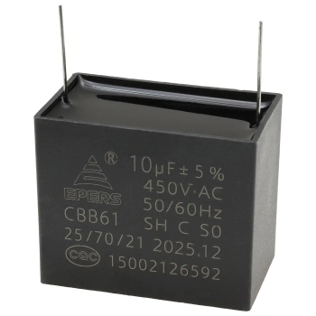 Kondensator rozruchowy do silnika 10µF 450VAC, CBB61, do druku, 47 × 28 × 39 mm, EPERS